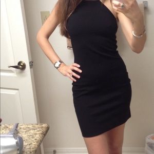 Mason Mini black dress with leather trim in size small